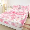 thumbnail image 4 of Manfei Pink Rose Floral Bow Queen Sheet Sets For Girl,Watercolor Bloom Flowers Bed Set,4pcs, 4 of 6