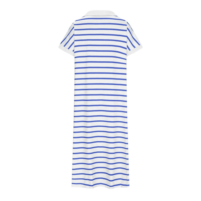 ShomPort Striped Straight Dress for Tall Women Casual V-Neck Collared Short  Sleeve T-Shirt Dress Split Maxi Dresses - Walmart.com