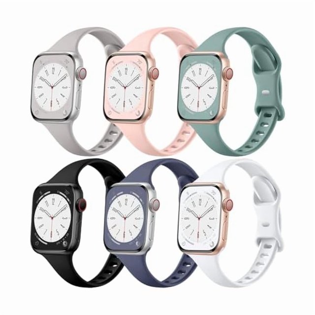 Chenchen 6 Pack Compatible with Apple Watch Band 38mm 40mm 44mm 42mm 41mm 45mm 46mm 49mm Women Men, Thin Narrow Soft Replacement Sport Strap for iWatch Apple Watch Series 11 10 9 Ultra 8 7 6 5 4 3 SE