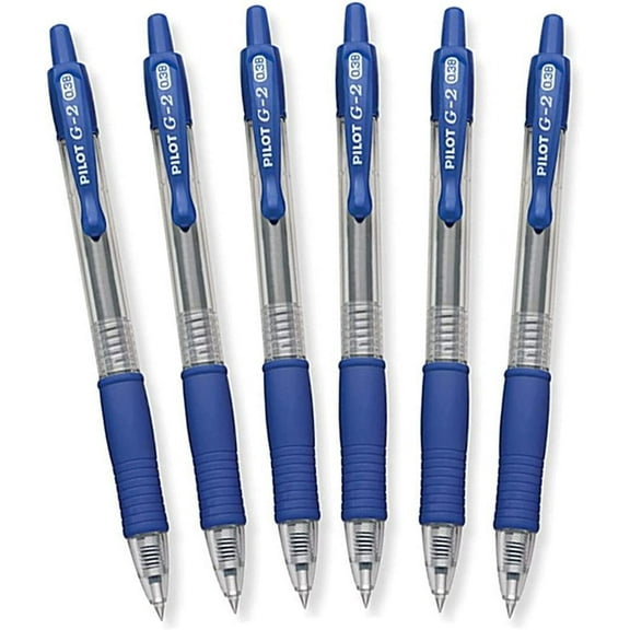 Pilot G2 Retractable Gel Ink Pens, Ultra Fine Point, 0.38 mm, Blue Ink, 6 Coun