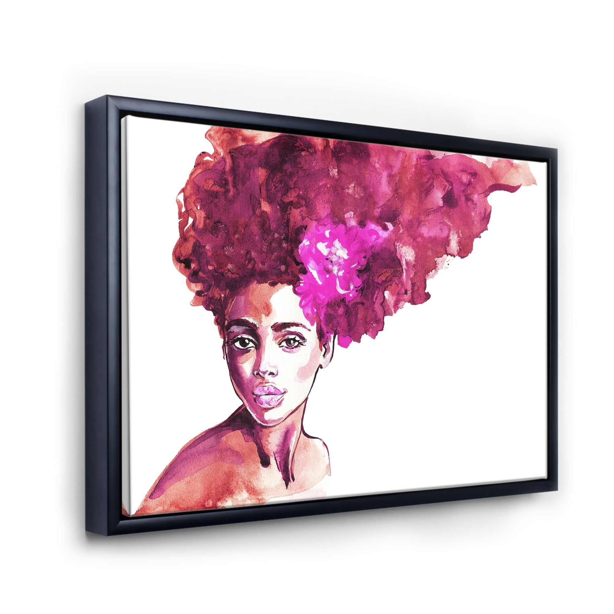 Designart 'Portrait of Afro American Woman VI' Modern Framed Canvas Wall Art Print