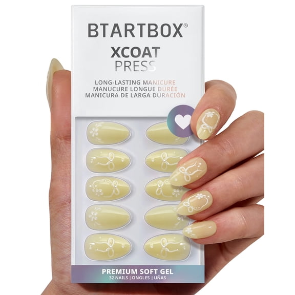 BTArtbox Press On Nails - Garden Trellis, Short Almond, Lamp-Curable, 4-Week Wear, Easy-to-Apply, 32 Count All-in-One Kit