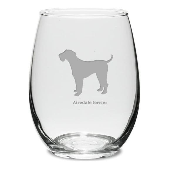 Airedale Terrier Deep Etched 15 oz Stemless White Wine Glass