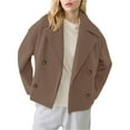 thumbnail image 3 of Women's Wide Notch Lapel Cropped Coat, Wool Blend Short Jacket, Double Breasted Long Sleeve Topcoat, Thickened Warm Outerwear, Casual Padded Fall Winter Jacket Gold XL, 3 of 5