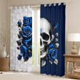 thumbnail image 2 of Feelyou Couple Skeleton Skull Curtains Pack of 2 (42x84 Each), Anniversary Blue Rose Curtains Blackout, Gothic Romantic Theme Bedroom Curtains, Living Room Curtains Decor, 2 of 6