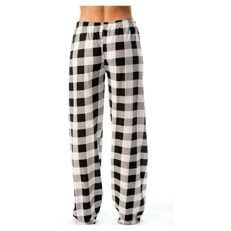 Just Love Women Buffalo Plaid Pajama Pants Sleepwear. (White Black Buffalo  Plaid, X-Large) 