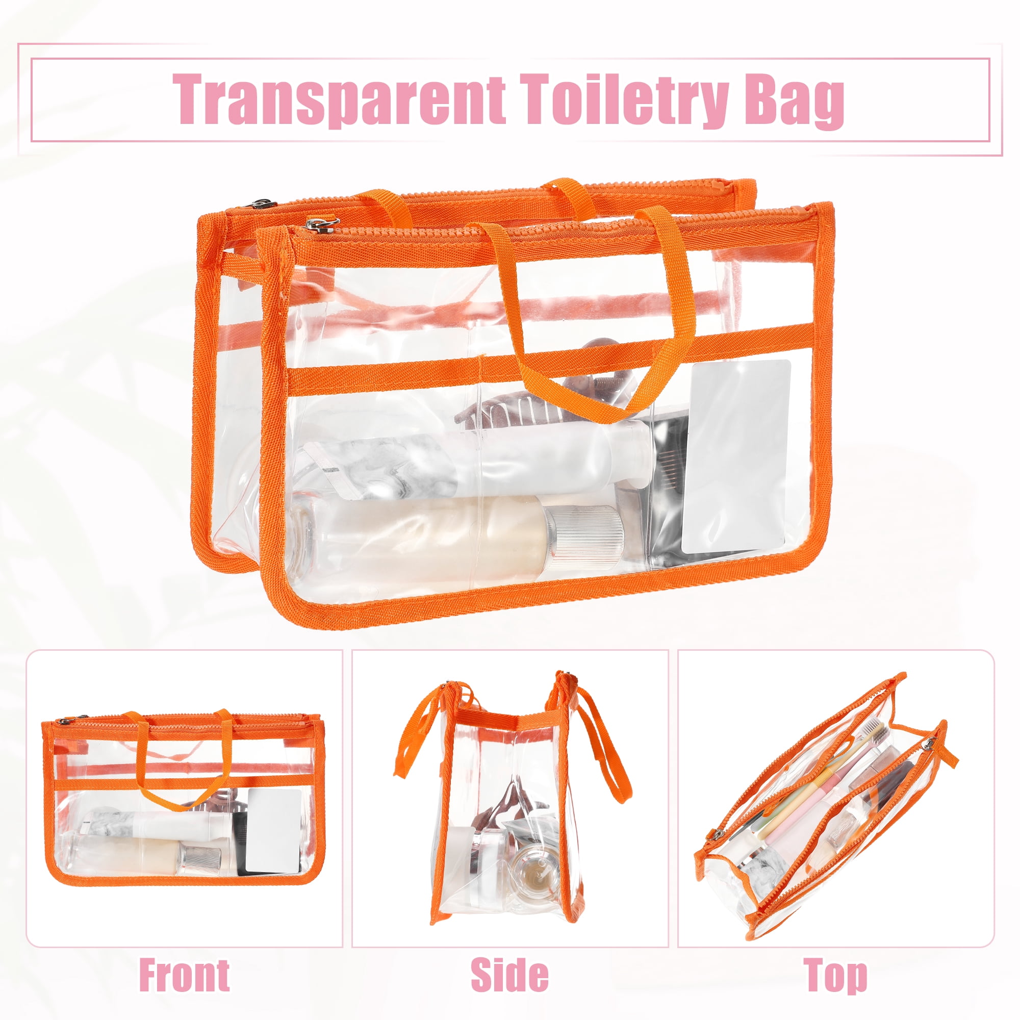 Unique Bargains 1Pc Clear Waterproof Polyvinyl Chloride Toiletry Bag Waterproof Orange