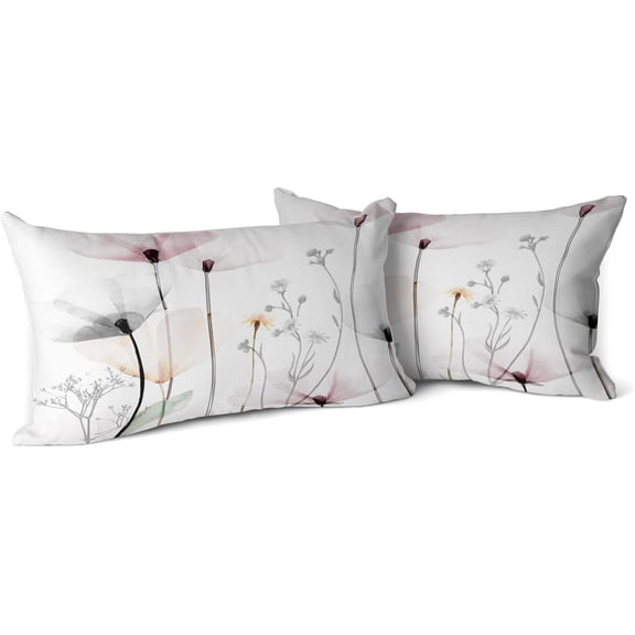 Brown Cream Grey Pink Pillow Covers Watercolor Flower Couch 18x18'''' Pillow Cases Rustic Abstract Modern Throw Pillows Set of 2 Farmhouse Home Decor for Room Bedroom Bed Cushion Outdoor