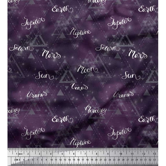 Soimoi Viscose Chiffon Fabric Triangle & Planets Name Galaxy Decor Fabric Printed Yard 42 Inch Wide