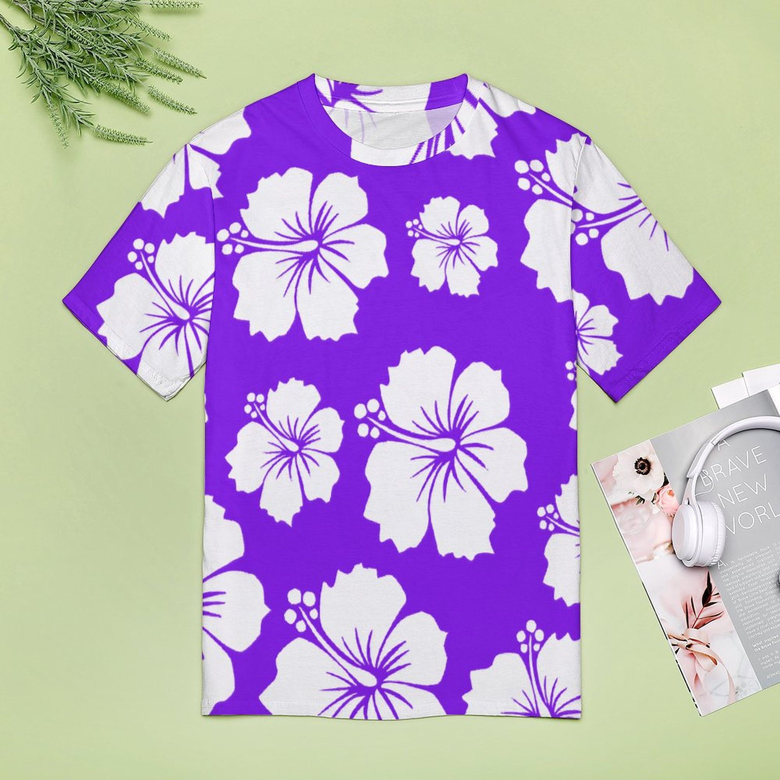 Hibiscus Floral Pattern Women's T-Shirt Short Sleeve T Shirts Tops