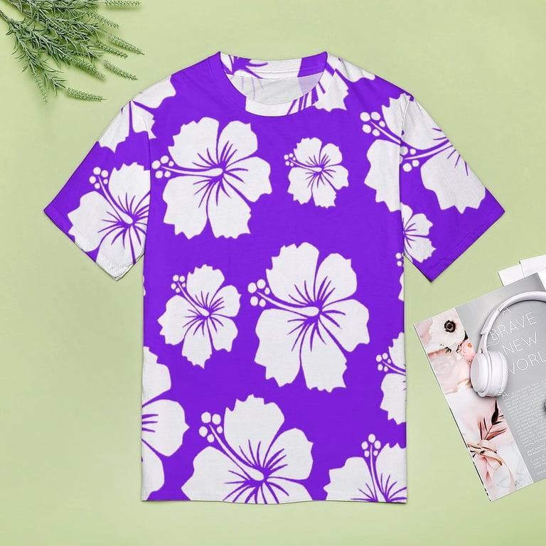Hibiscus Floral Pattern Women's T-Shirt Short Sleeve T Shirts Tops