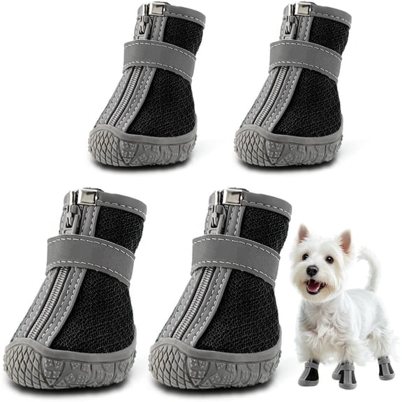 Dog Shoes for Small Dogs, Breathable Dog Boots Paw Protector for Hot Pavement Winter Snow, Dog Booties with Reflective Strips Rugged Anti-Slip Sole for Hardwood Floors Outdoor Walking