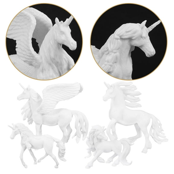 ibasenice 4Pcs Unicorn Diy Craft Material With White Unicorn Shaped Figurines For Kids Who Like Crafts