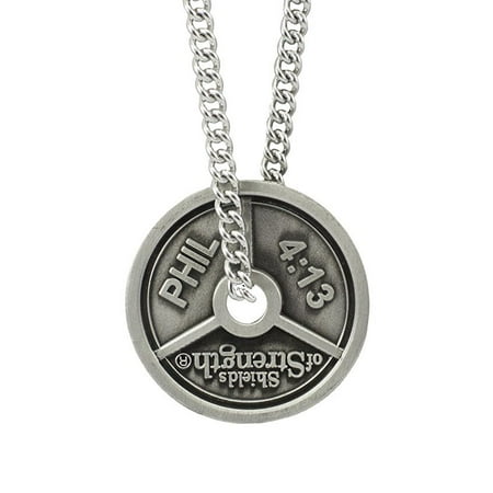 Men's Antique Finish 3-Bar Weight Plate Necklace- Phil 4:13 by Shields of Strength