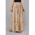 thumbnail image 5 of Women White & Mustard Floral Vine Printed Tiered Maxi Skirt | Boho Ethnic Summer Flared Long Skirt with Elastic Waist - XXL, 5 of 6