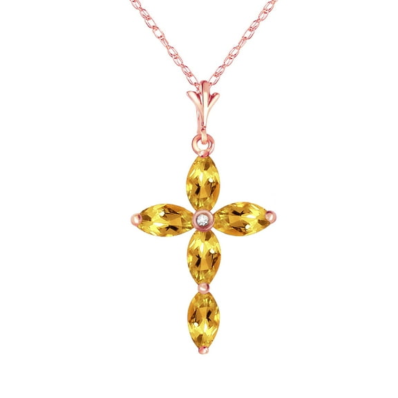 Galaxy Gold GG 14K Rose Gold Natural Diamonds and Citrine Cross Pendant Necklace - November Birthstone - Warmth & Prosperity - 16" to 24" - Fine Jewelry for Women