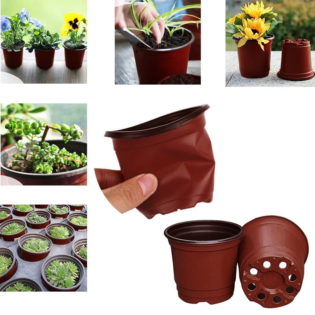 Hyknon 100pcs Nursery Pots Plant Pots Plastic Seeds Starting Flower Pots with Drainage Hole for Transplanting Garden Plants
