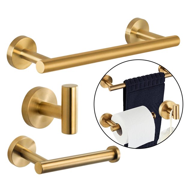 Juego de accesorios de baño 3 piezas cepildo SUS 304 de acero inoxidable accesorios de hardware de baño Juegos de accesorios de baño de barra dorado cepildo Soledad baño de níquel cepillado