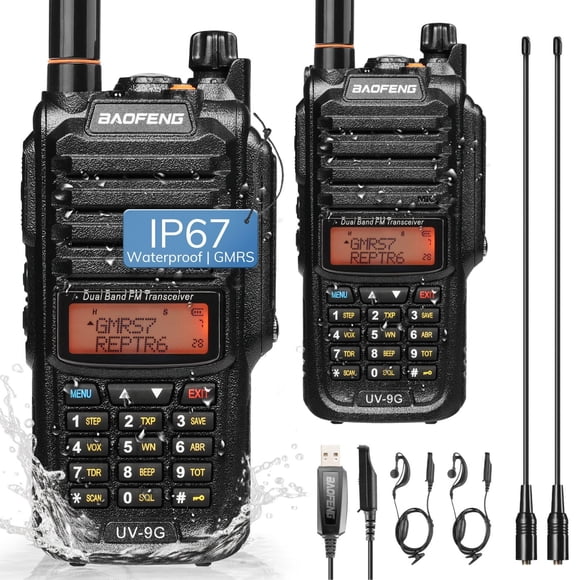 Radio GMRS BAOFENG UV-9G IP67, impermeable, paquete de 2 unidades con accesorios