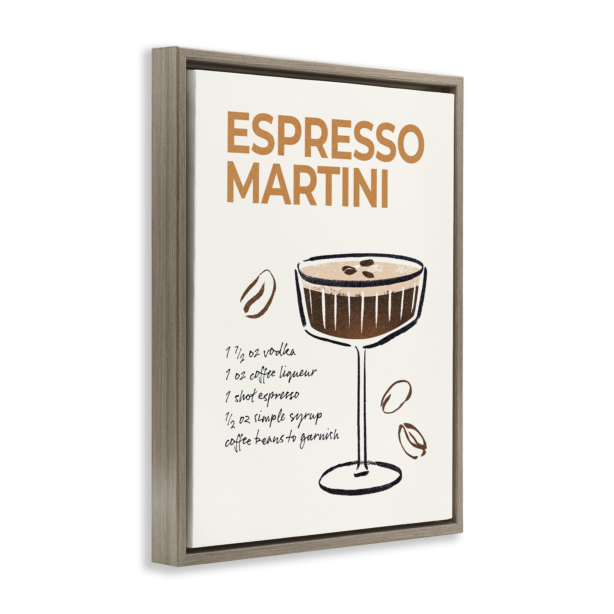 Stupell Industries Espresso Martini Recipe Food & Beverage Painting Brown Floater Framed Canvas Art Print Wall Art, 17 x 21