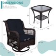 thumbnail image 5 of MEETWARM 3-Piece Patio Wicker Conversation Bistro Set Cushioned, Outdoor Swivel Rocking Chairs Rattan Furniture Sets with Thickened Cushion and Glass-Top Coffee Table (Navy Blue), 5 of 7