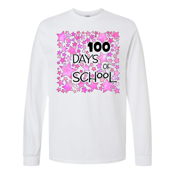 Inktastic 100 Days of School Stars in Pink Long Sleeve T-Shirt
