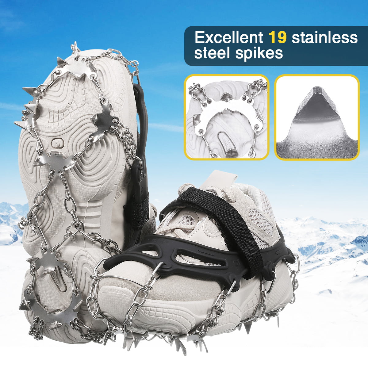 Spikes Crampons Ice Snow Grips Traction XL 19 Spikes Stainless Steel Snow New 