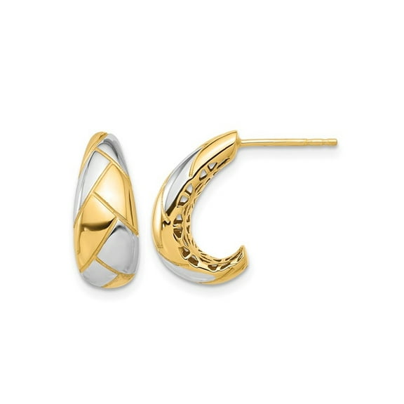 Gem & Harmony 14K Yellow and White Gold J-Hoop Earrings for Women