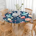 thumbnail image 3 of Water-Resistant Floral Round Tablecloth with Elastic Hem, Durable Polyester Fabric Fits 44-52 Inch Diameter Tables for Dining or Garden, Large Size, 3 of 7