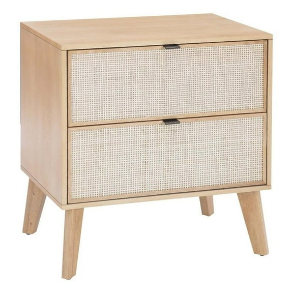 Bowery Hill Wood Nightstand 2 Drawers with Cane Front Panels in Natural Stain