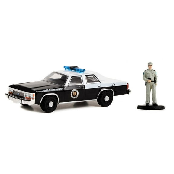 1990 Ford LTD Crown Victoria w/ Police Officer, Black - Greenlight 97140D - 1/64 Scale Diecast Car