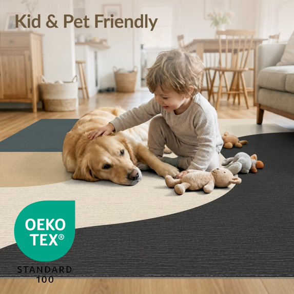 ODIKA 2'x3' Teal Beige Black Abstract Geometric Washable Throw Rug Elegant Modern Design with Bold Color Blocks Non-Slip, Low Profile, Flatwoven, Easy Care for Hallway, Study Room