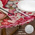 thumbnail image 3 of Valentine's Day Round Tablecloth, Fitted Table Cover with Elastic for 45"-54" Round Tables, Pink Gnomes Love Roses Sweet Beige Table Cloth Outdoor Indoor Dinning Party Waterproof Tablecloths, 3 of 7