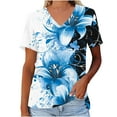 thumbnail image 4 of Womens Tops Print Short Sleeve V-Neck T-Shirt Blue S, 4 of 5
