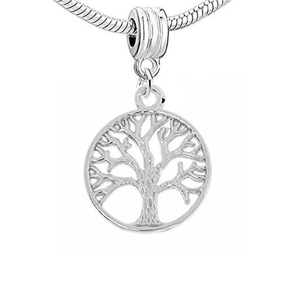 Sexy Sparkles Silver Plated Family Tree Dangle Charm Beads for Snake Chain Charm Bracelet - Zinc Metal Alloy