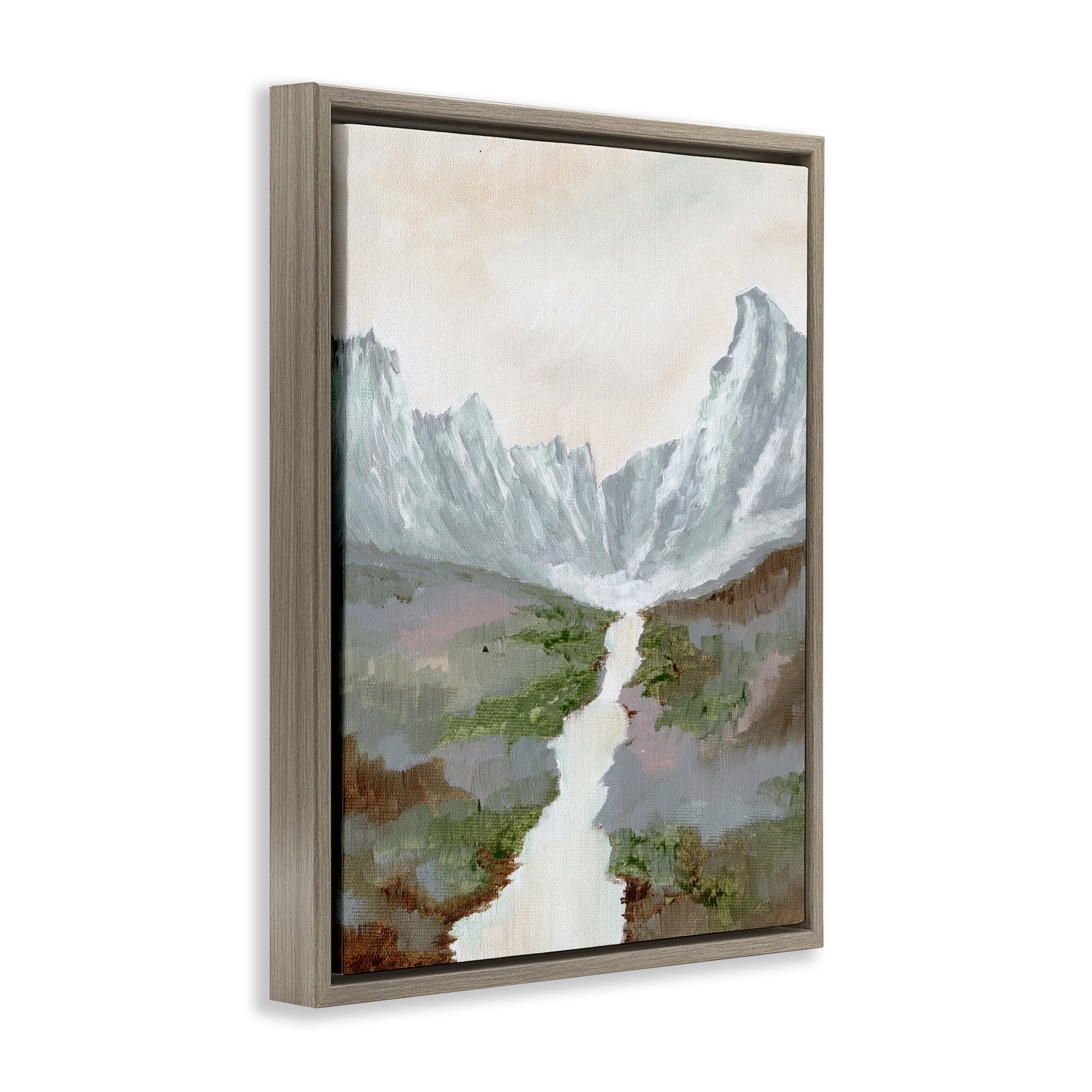 Stupell Industries Scenic Valley River Landscape & Nature Painting Brown Floater Framed Canvas Art Print Wall Art, 17 x 21