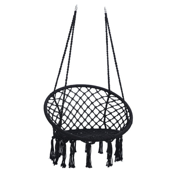 [Sales Promotion]Black Swing，Hammock Chair Macrame Swing，Max 330 Lbs Hanging Cotton Rope Hammock Swing Chair for Indoor and Outdoor