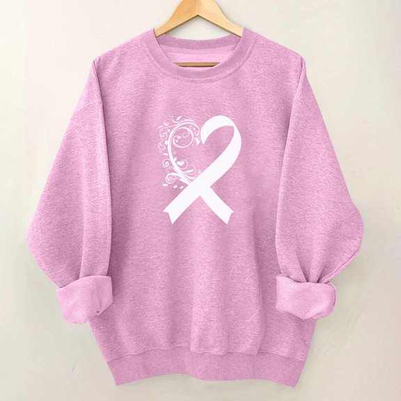 Yourumao Women's Breast Cancer Awareness Sweatshirts Pink Ribbon Crew Neck Loose Casual Sweatshirt Long Sleeve Breast Cancer Gifts