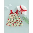 thumbnail image 4 of Qmyliery Baby Girls Suspender Dress with Summer Hat, Bowknot Shoulder Straps Flower Printed One Pieces Dress and Straw Cap, 4 of 9