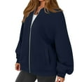 thumbnail image 4 of Mohiass Zip Up Sweatshirt Women No Hood Comfort Oversized Sweatshirt Cardigan Fleece Bomber Jacket Zipper Hoodless Hoodies Navy M, 4 of 6