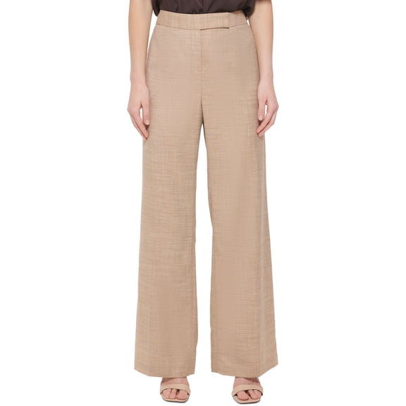 Calvin Klein Womens Linen Wide Leg Pants Khaki Multi 8