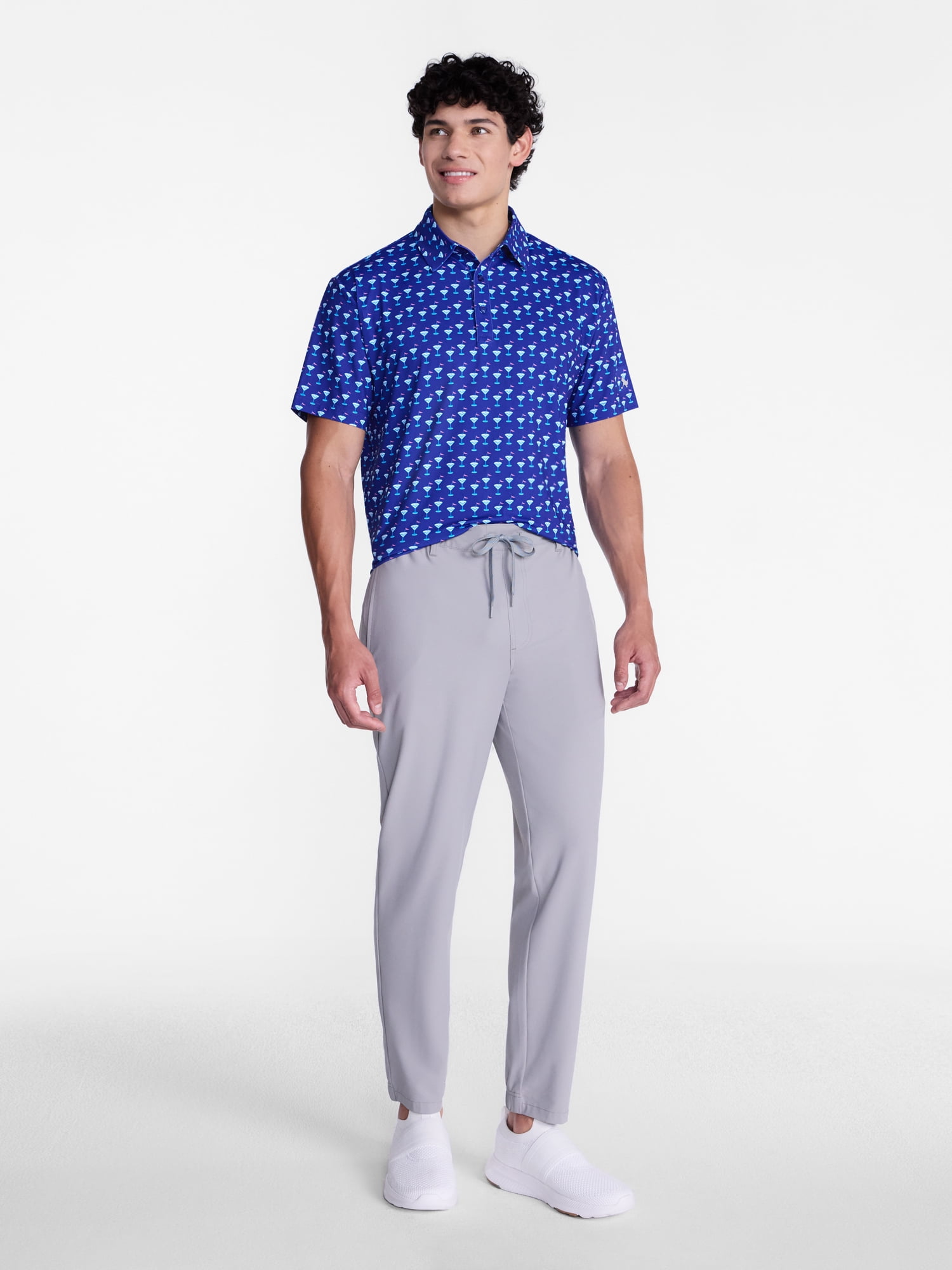 Birdie Bound Men's and Big Men's Printed Martini Glass Polo Shirt, Sizes XS-4XLT