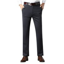 Mens Business Casual Pants Solid Color Stretch Wrinkle Resistant Trouser Zipper Button Straight Suit Pant Dark Gray XL