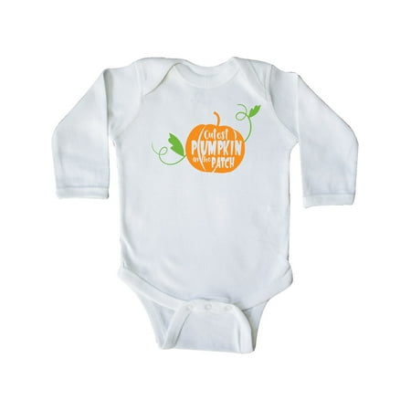 

Inktastic Cutest Pumpkin In The Patch Leaves - Orange Green Gift Baby Boy or Baby Girl Long Sleeve Bodysuit
