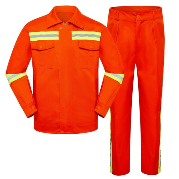 Dovford Men's Reflective Strips Suit High Visibility Cargo Jacket and Pants Sets 2 Piece Heavy Duty Work Outfits