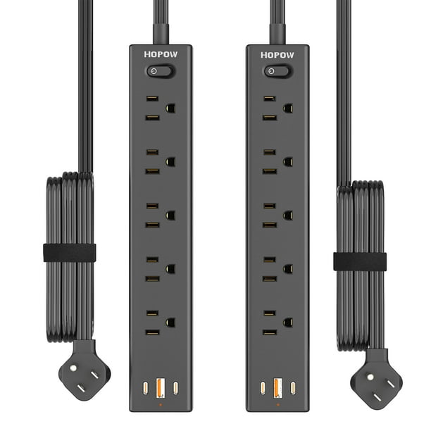 Protector contra sobretensiones Power Strip HOPOW, paquete de 2 unidades, 10 pies con puertos USB