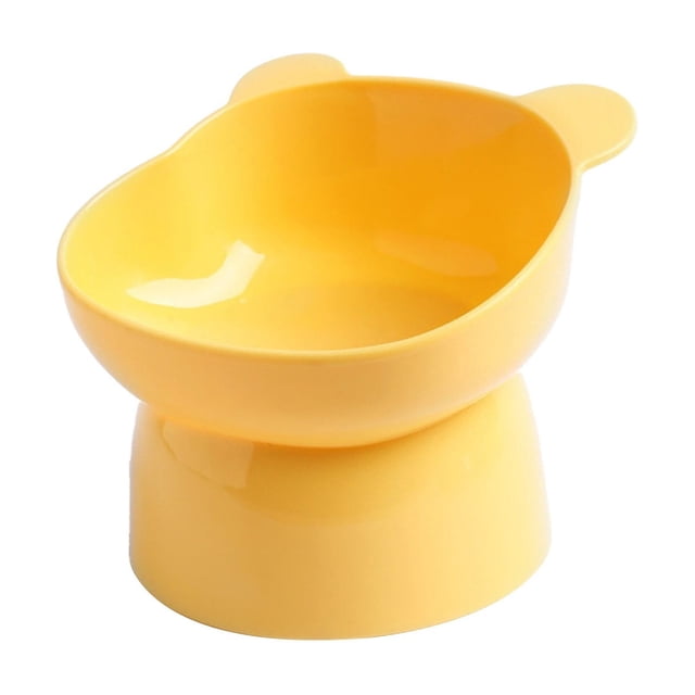 Yellow Plastic Cats Bowl Raised Food And Water Dish For Pets Anti Tip Design Wide And Shallow Feeder 1Pc 0.22 Lb