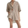 thumbnail image 3 of Franhais Women Pajama Set, Striped Short Sleeve Button Closure Shirt with Shorts Daily Sleepwear Loungewear, 3 of 9