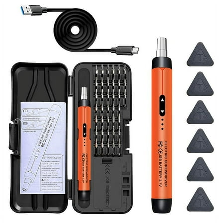 Electric Screwdriver Set Power Tool Kit Rechargeable Wireless Mini Small Bits for Mobile Cell Computer Orange