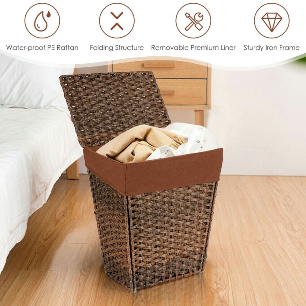Finihen Laundry Hamper, Laundry Basket, Foldable Handwoven Laundry Hamper with Removable Liner, for Bathroom, laundry Room, Brown Finihen Laundry Hamper, Laundry Basket, Foldable Handwoven Laundry Hamper with Removable Liner, for Bathroom, laundry Room, Brown